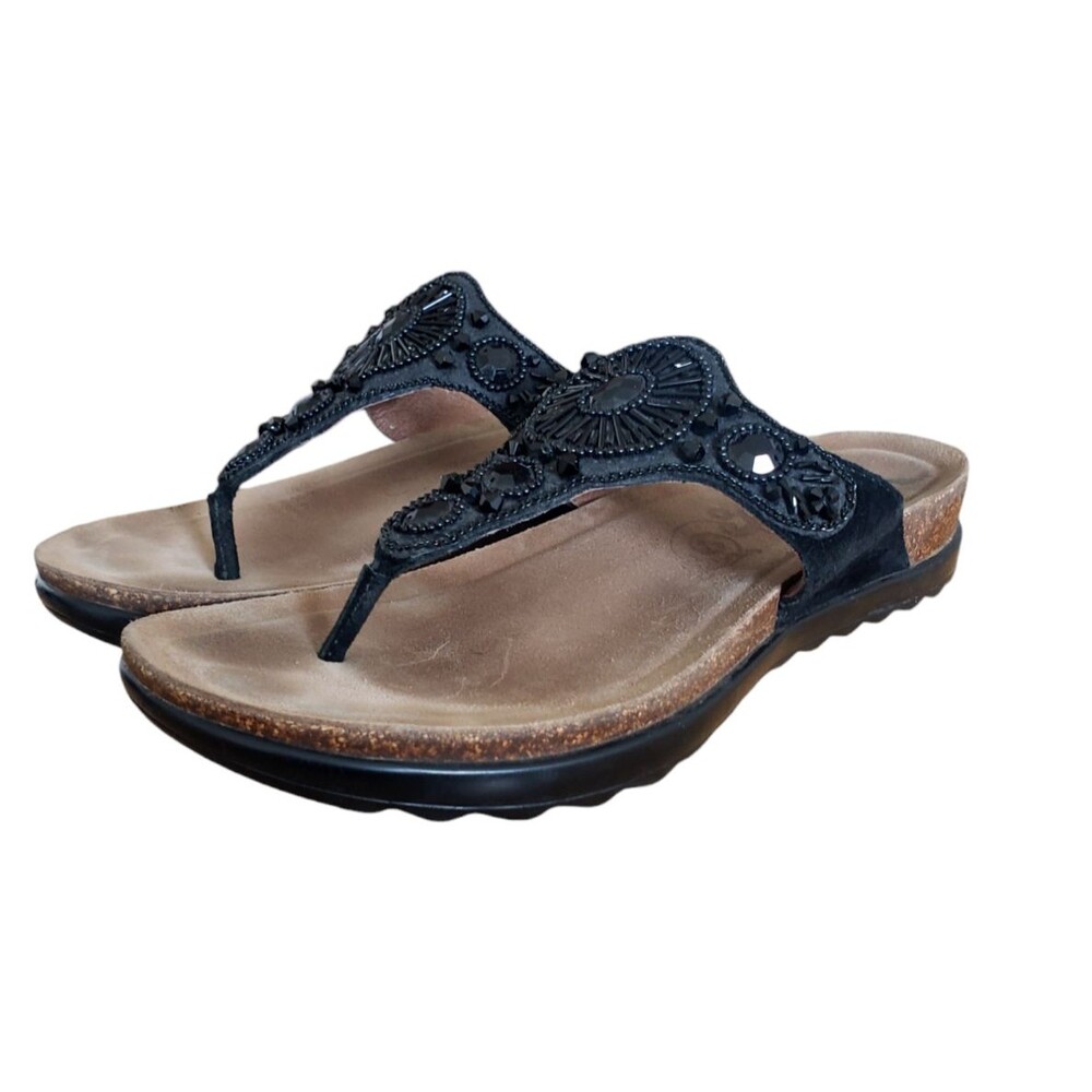 Dansko Pamela Women's Jeweled Thong Comfort Sandals Black Leather SZ EU40,US 8